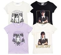SUN CITY - T-shirt fille thème mercredi - T-shirt d'été style gothique - look décontracté inspiré par personnage série TV - 100% coton, 10258 Blanc, 12 ans