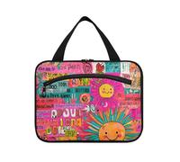 Sun Colorful Art Words Cute Hanging Medicine Bag for Travel with Hook, Designer Unisex Waterproof Toiletry Bag for Travel Essentials for Women Gym Bolsos para Hombre L