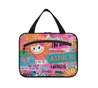 Sun Colorful Art Words Doodle Trousse de toilette à suspendre pour femmes en voyage avec crochet, sacs à médicaments essentiels pour voyageurs salle de bain bolso de Mano para Hombre L