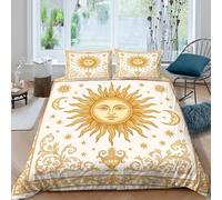 Sun face Parure de Lit 3 Pièces 3D Imprimée Microfibre Hypoallergique Vintage astrological design Ensemble De Literie avec 2 x Taies d'oreiller Respirante for Adolescent Super king（260x220cm）