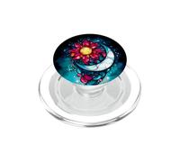 Sun Flower Moon Stars Stained Art Celestial Orange Teal PopSockets PopGrip pour MagSafe