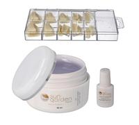 Sun Garden Nails Gel UV de Finition 30 ml + Boîte de 100 Faux Ongles Forme Américaine + Colle à Ongles 7 g
