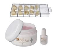 Sun Garden Nails Gel UV en fibre de verre rose transparent 30 ml + boîte de 100 faux ongles + colle à ongles 7 g