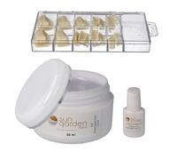 Sun Garden Nails Gel UV transparent en fibre de verre 30 ml + boîte de 100 faux ongles + colle à ongles 7 g