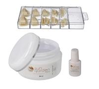 Sun Garden Nails Kit de Manucure - Gel UV Monophase Transparent 30 ml - 100 Faux Ongles Forme Américaine - Colle à Ongles 7 ml avec Pinceau - Gel 3 en 1 Base Construction Finition