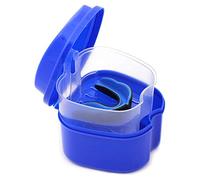 SUN-K Bleu Foncé Cas de Dentier, Coupe de ProthèSe avec Passoire, BoîTe de Bain de ProthèSe Fausses Dents BoîTe de Rangement avec Basket Net Porte-Conteneurs pour