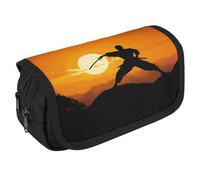 Sun Karaté Trousse à crayons de grande capacité avec 3 compartiments pour papeterie de bureau, grande trousse à crayons avec fermeture éclair en tissu pour adultes (noir)