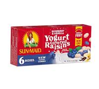 Sun-Maid Blueberry & Vanilla Yaourt Enduit Raisins secs - (lot de 6) Boîte à goûter 28 g - Enrobée de yaourt aux fruits secs pour déjeuner et collations