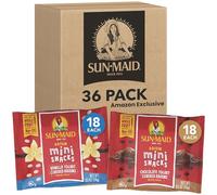 Sun-Maid Lot de 36 mini collations enrobées de vanille et de chocolat - Sac de 14 g - 18 paquets par saveur