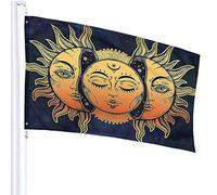 Sun Moon Flag 3x5 FT Psychedelic Moon Sun Golden Dark Blue Outdoor Flags Large Welcome Yard Banners Home Garden Yard Lawn Decor