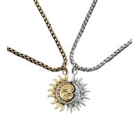 Sun Moon Necklace, Titanium Steel Jewelry, Durable Hypoallergenics Material, Vintage Split Pendant Design, Couple Gift for Valentine's Day, Anniversaries, or Daily Wear, Men and Women 1.97x1.38in