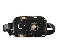 Sun Moon Sac banane imperméable pour femme avec pochette à bandoulière Motif floral Noir 20,3 x 13,5 x 5,8 cm, Soleil Lune Noir, 8 x 5.3 x 2.3 inch, Drôle et mignon