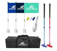 SUN NINJA Ensemble de golf de plage pour jouer mare basse, mini-golf portable et facile installer avec 2 putters rglables, 3 tasses et drap