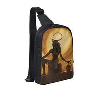 Sun Old Sac de poitrine égyptien intemporel imprimé pour homme et femme, sac à dos à bandoulière imperméable pour coureur, entraînement, randonnée, cyclisme, voyage, Noir , Taille unique, Sac à dos