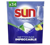SUN - Optimum Pastilles Lave-Vaisselle Tout en 1 - 34 capsules - Citron - nettoyage impeccable - brillance éclatante - tablettes avec action dégraissante