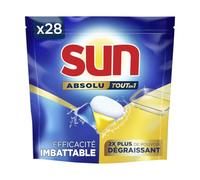 Sun Pastilles Lave-Vaisselle Absolu Tout-en-1 Dégraissant - 28 capsules - tablettes imbattables sur les taches tenaces - 2x plus efficace