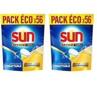Sun Pastilles Lave-Vaisselle Absolu Tout-en-1 Dégraissant - 56 capsules - imbattables sur les taches tenaces - 2x plus efficace (Lot de 2)