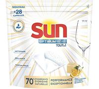 Sun Capsules Lave-Vaisselle Optimum Pure Tout En 1 Citron Savon de Marseille & Fleur d'Oranger x28, Vaisselle éclatante, Ingrédients Naturels, Nettoyage, Brillance & Parfum frais, 28 Tablettes