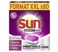 SUN - Pastilles Lave-Vaisselle Tout-en-1 - 80 Capsules - Expert Plus - imbattable sur les taches incrustées de + de 72h - dégraisse et fait briller