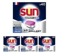 Sun - Pastilles Lave-Vaisselle Tout en 1 Brillance - Expert + Glass Care Technology - 40 Lavages - Fabriqué en France (Lot de 4)