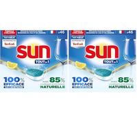 SUN - pastilles lave-vaisselle Tout en 1 Citron 46 tablettes - avec 85% d'ingrédients d'origine naturelle - 100% efficace sur + de 99 taches (Lot de 2)