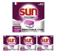 SUN - pastilles lave-vaisselle Tout en 1 Expert Plus - 40 tablettes - regular - imbattable sur les taches incrustées de + de 72h - Fabriqué en France (Lot de 4)
