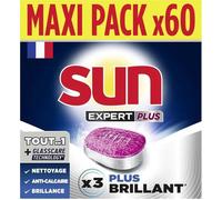 SUN - pastilles lave-vaisselle Tout en 1 Expert Plus - 60 tablettes - brillance - nettoyage en profondeur