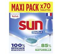 SUN - pastilles lave-vaisselle Tout en 1 Regular - 70 tablettes - avec 85% d'ingrédients d'origine naturelle - 100% efficace sur + de 99 taches - Fabriqué en France