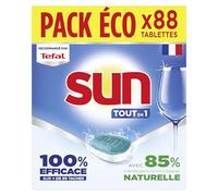 SUN - pastilles lave-vaisselle Tout en 1 Regular - 88 tablettes - avec 85% d'ingrédients d'origine naturelle - 100% efficace sur + de 99 taches - Fabriqué en France