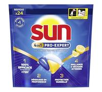 Sun - Pro Expert - Capsules Lave Vaisselle - Action 4 en 1 - Citron - Elimine 100% des taches brûlées de +72h - Dégressent en Profondeur - 24 Lavages