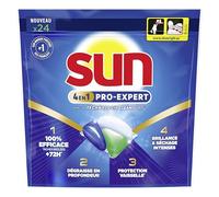 Sun - Pro Expert - Capsules Lave Vaisselle - Action 4 en 1 - Regular - Elimine 100% des taches brûlées de +72h - Dégressent en Profondeur - 24 Lavages