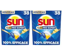 Sun - Pro Expert - Pastilles Lave Vaisselle - Action 4 en 1 - Citron - Elimine 100% des taches brûlées de +72h - dégraissent en Profondeur - 38 Capsules (Lot de 2)