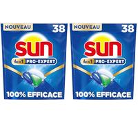 Sun - Pro Expert - Pastilles Lave Vaisselle - Action 4 en 1 - Regular - Elimine 100% des taches brûlées de +72h - dégraissent en Profondeur - 38 Capsules (Lot de 2)