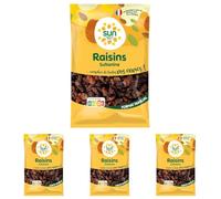 SUN - Raisins Secs Sultanine 500 g - Moelleux, Fruités & 100% Naturels - Pour Snacking, Apéritif, Cuisine & Pâtisserie - Raisins Bruns Séchés - Pâtisserie, Couscous, Tajine, Taboulé, Apéro (Lot de 4)