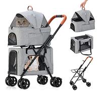 SUN RDPP Poussette pour animal de compagnie avec frein à roue arrière amovible, Poussettes pour chien avec 4 roues, poussette pliable 3 en 1 pour animal domestique avec panier de rangement, entrée de