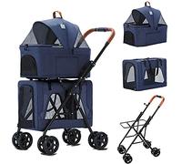 SUN RDPP Poussette pour animal domestique avec frein à roue arrière amovible, Poussettes pour chien avec 4 roues, poussette pliable 3 en 1 pour animal domestique avec panier de rangement, entrée en