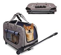 SUN RDPP Sac de transport à roulettes pour animaux de compagnie, poussette pliable et respirante jusqu'à 15,9 kg, pour siège de voiture, voyage et rendez-vous vétérinaire, gris
