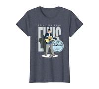 Sun Records X Elvis Presley est Toujours Roi T-Shirt, Femme, Bleu Chiné, XS