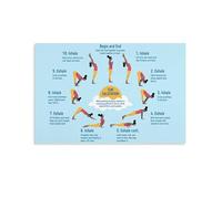 Sun Salutation Surya Namaskar Yoga Poster, Instructional Wall-Art with Poses Guide for Practice and Room Decor(Framed,12x18inch(30x45cm))