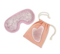 Sun & Sia - Kit Masque Yeux Chaud/Froid et Gua Sha en Pierre Naturelle Quartz Rose (+Housse) - Rafraîchit le Teint, Traite les Poches et Cernes, Stimule la Circulation - Effet Anti-Âge et Peau + Ferme