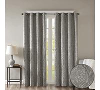 Sun Smart Rideau occultant 100% pour fenêtre Simple, Panneau de Rideau en Tricot Jacquard damassé avec œillets sur Le Dessus, Polyester, Anthracite, 127 x 241,3 cm