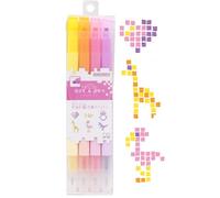 SUN-STAR DotEPen Lot de 4 marqueurs double face à base d'eau pour l'art, le coloriage, l'esquisse, l'illustration, collection A (jaune, orange, rose fluo, violet)