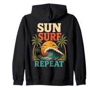 Sun Surf Repeat Tropical Beach Wave Sunset Palm Tree Vibes Sweat à Capuche
