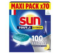 Sun - Tablettes Lave-Vaisselle, Tout-en-1, Citron 70 Pastilles | Détergent pour lave-vaisselle éliminant 99 taches, formule 85% naturelle, action dégraissante et anti-calcaire sans rinçage