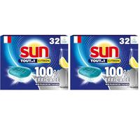 Sun - Tablettes Lave-Vaisselle Tout-en-1 Citron - Éliminent + de 99 Taches du Quotidien sans Prérinçage - 80% d'Ingrédients d'Origine Naturelle - Utilisation Simple - 32 Pastilles Lave-Vaisselle