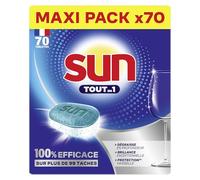 Sun - Tablettes Lave-Vaisselle Tout-en-1 Regular - Éliminent + de 99 Taches du Quotidien sans Prérinçage - 80% d'Ingrédients d'Origine Naturelle - Utilisation Simple - 70 Pastilles Lave-Vaisselle