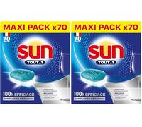 Sun - Tablettes Lave-Vaisselle Tout-en-1 Regular - Éliminent + de 99 Taches du Quotidien sans Prérinçage - 80% d'Ingrédients d'Origine Naturelle - Utilisation Simple - 70 Pastilles Lave-Vaisselle