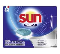 Sun - Tablettes Lave-Vaisselle Tout-en-1 Regular - Éliminent + de 99 Taches du Quotidien sans Prérinçage - 80% d'Ingrédients d'Origine Naturelle - Utilisation Simple - 32 Pastilles Lave-Vaisselle