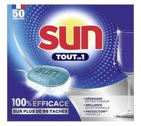 Sun - Tablettes Lave-Vaisselle Tout-en-1 Regular - Éliminent + de 99 Taches du Quotidien sans Prérinçage - 80% d'Ingrédients d'Origine Naturelle - Utilisation Simple - 50 Pastilles Lave-Vaisselle