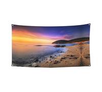 Sun The Beach With Pebbles Printing Holiday Party Banner Décorations avec métal, panneau à suspendre pour intérieur ou extérieur, œillets, 1 paquet